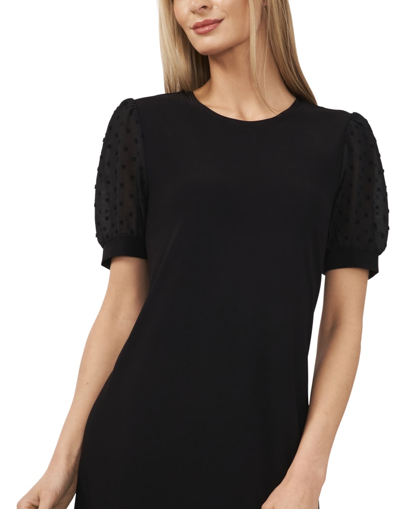 Front of plus size Yasmine Sheer Puff Sleeve Dress by CeCe | Dia&Co | dia_product_style_image_id:192744